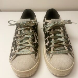 Animal Print Calf hr P448 Sneakers w/ Glitter Toe + rainbow metallic laces Sz 39